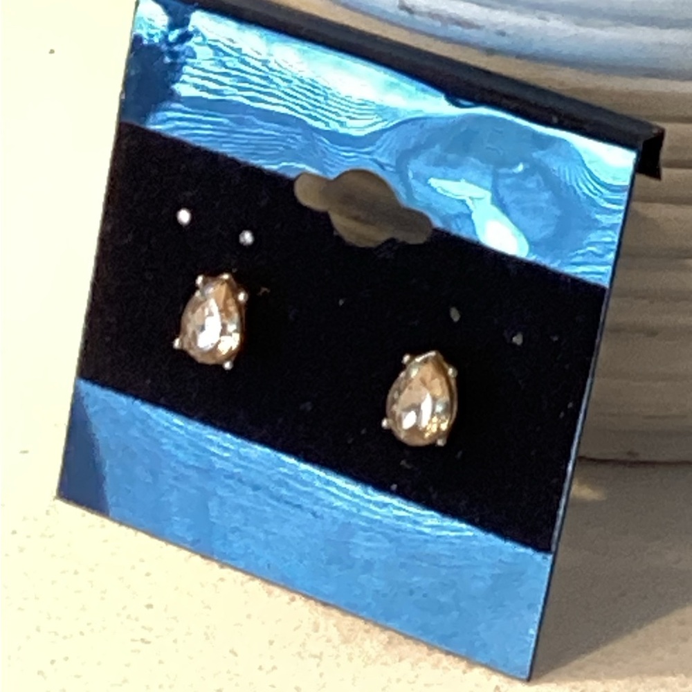 Topaz Colored Rhinestone Teardrop Pierced Earrings